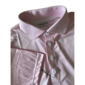 Collars & Co Pink Gingham Dress Collar Polo Shirt Men's S Short Sleeve Polyester
